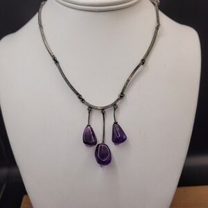 1950s Neils Eric From Danish Modern Sterling 925 Amethyst Drop Necklace